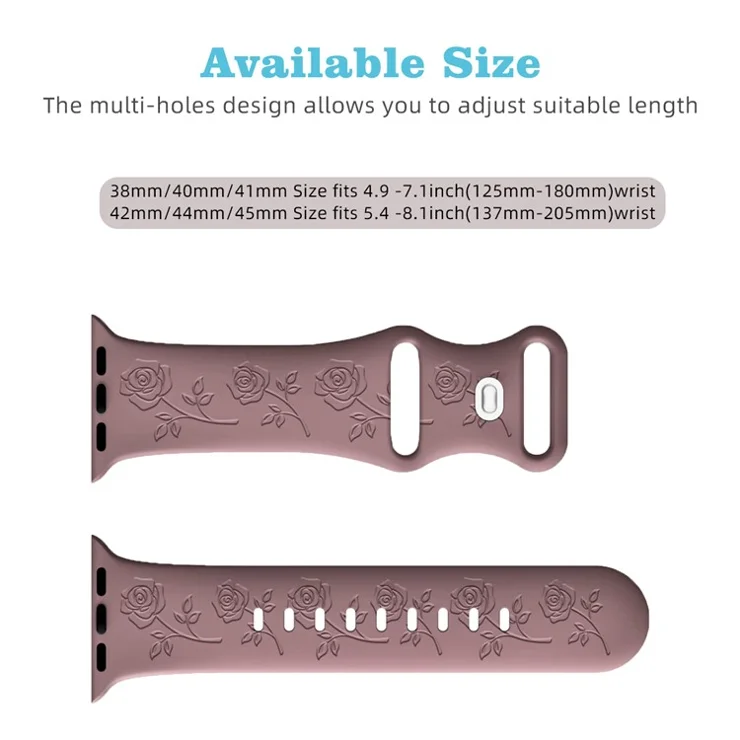 For Apple Watch Series 10 42mm / 9 8 7 41mm / SE (2023) SE (2022) SE 6 5 4 40mm / 3 2 1 38mm Rose Engraved Watch Strap Silicone Band - Hawthorn Red