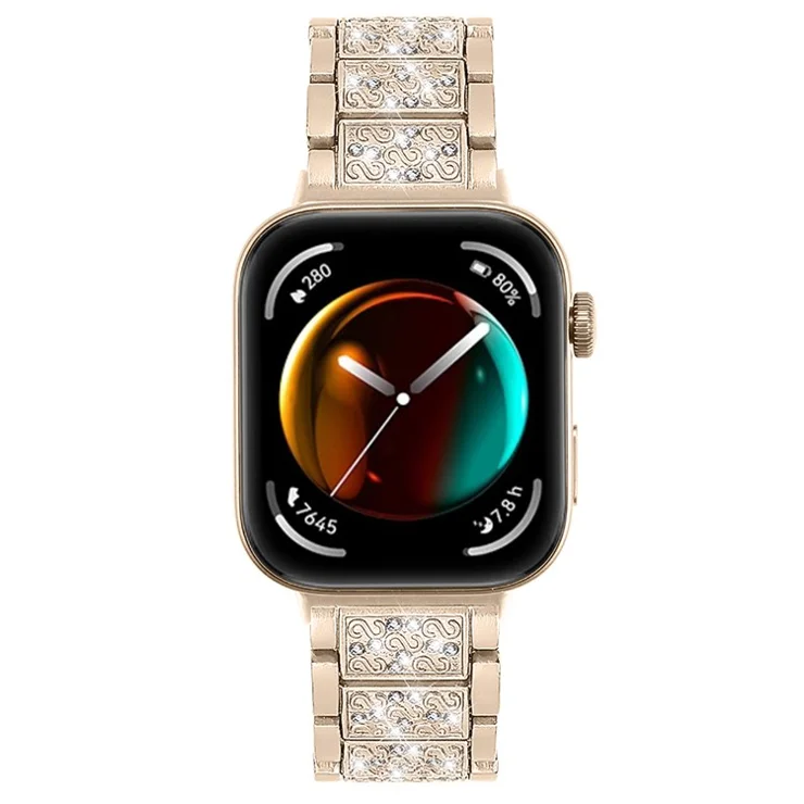 For Huawei Watch Fit 3 Metal Band Smart Watch Wrist Strap with Rhinestones - Champagne Gold