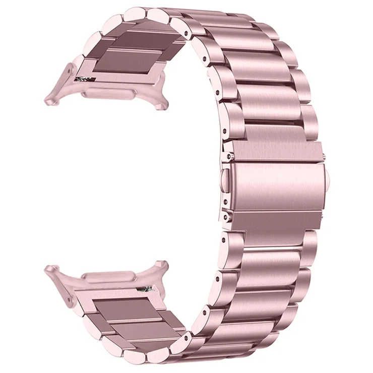 For Samsung Galaxy Watch Ultra 47mm Watch Band 3-Bead Stainless Steel Metal Strap - Rose Pink