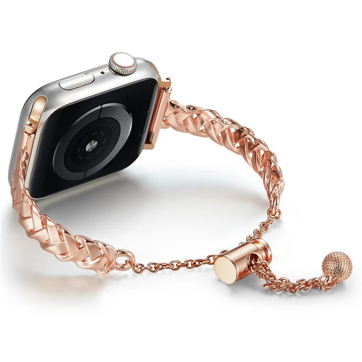 For Apple Watch Series 10 42mm / 9 8 7 41mm / SE (2023) SE (2022) SE 6 5 4 40mm / 3 2 1 38mm Glossy Copper Wrist Band X-Shape Watch Strap - Rose Gold