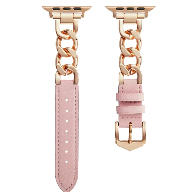 Watch Strap for Apple Watch Series 10 42mm / 9 8 7 41mm / SE (2023) SE (2022) SE 6 5 4 40mm / 3 2 1 38mm Zinc Alloy+Cowhide Wrist Band - Pink+Rose Gold