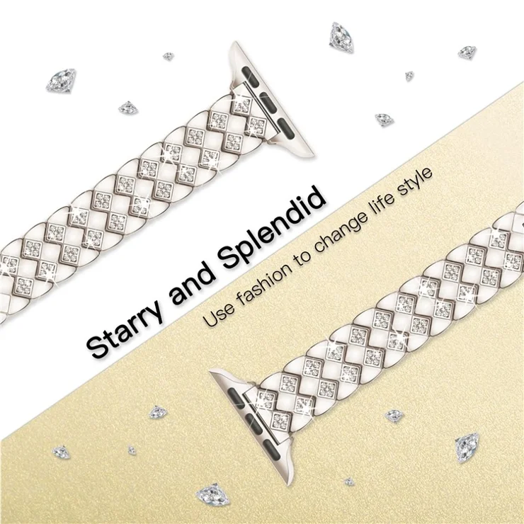 For Apple Watch Series 10 42mm / 9 8 7 41mm / SE (2023) SE (2022) SE 6 5 4 40mm / 3 2 1 38mm Replacement Strap Rhinestone Decor Zinc Alloy Watch Band - Starlight