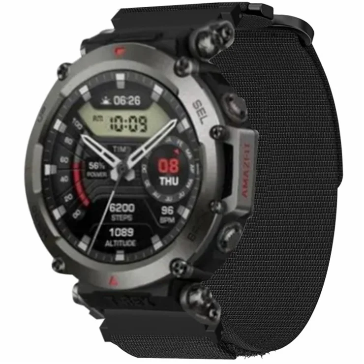 For Huami Amazfit T-rex Ultra Outdoor Sports Nylon Wrist Band Magic Tape Design Watch Strap - Black
