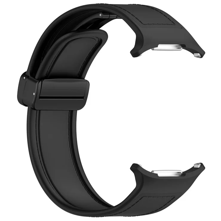 KALEBOL For Samsung Galaxy Watch Ultra 47mm Watch Strap Leather Coated Silicone Band with Magnetic Buckle - Black