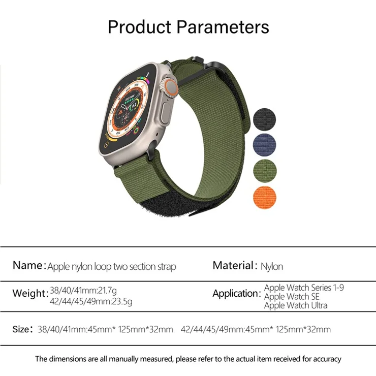 KALEBOL For Apple Watch Series 10 42mm / 9 8 7 41mm / SE (2023) SE (2022) SE 6 5 4 40mm / 3 2 1 38mm Nylon Strap - Army Green