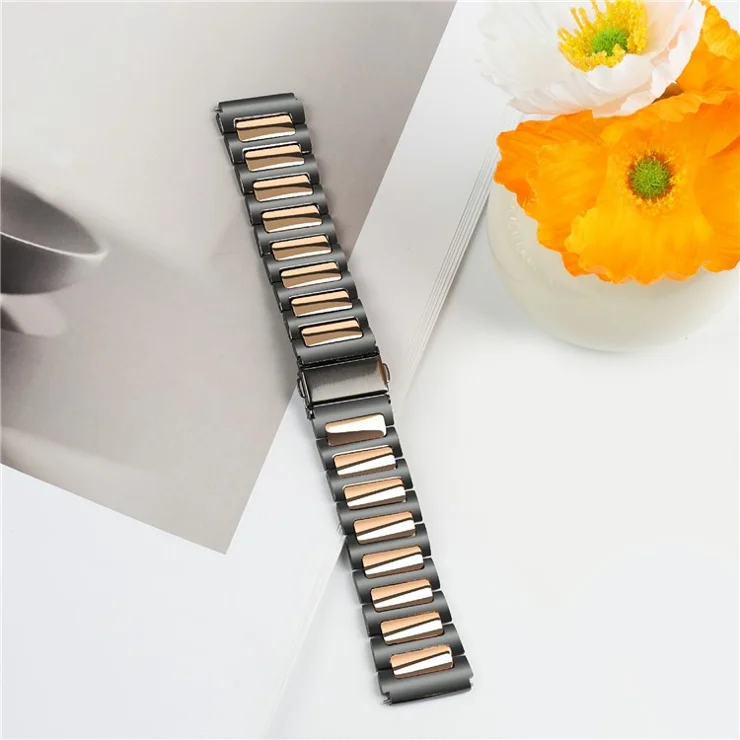 KALEBOL For Huawei Watch 4 / 4 Pro / GT 4 46mm Watch Strap 22mm Zinc Alloy Metal Band - Black+Rose Gold