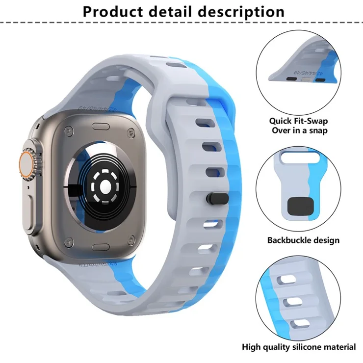 KALEBOL For Apple Watch Series 10 42mm / 9 8 7 41mm / SE (2023) SE (2022) SE 6 5 4 40mm / 3 2 1 38mm Silicone Watch Band Dual Color - Space Grey+Orange