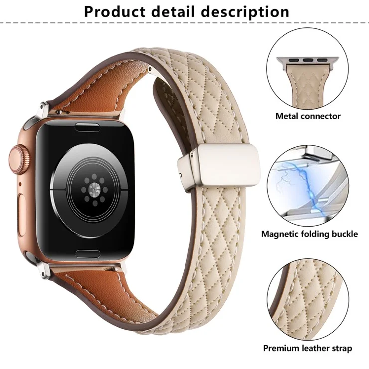 KALEBOL For Apple Watch Series 10 42mm / 9 8 7 41mm / SE (2023) SE (2022) SE 6 5 4 40mm / 3 2 1 38mm Genuine Leather Watch Strap - Coffee