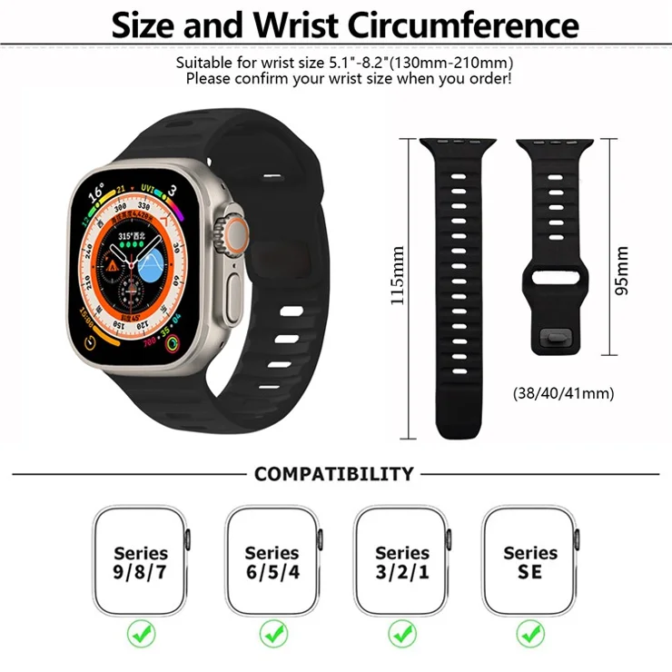 KALEBOL For Apple Watch Series 10 42mm / 9 8 7 41mm / SE (2023) SE (2022) SE 6 5 4 40mm / 3 2 1 38mm Watch Band Sports Silicone Strap - Green
