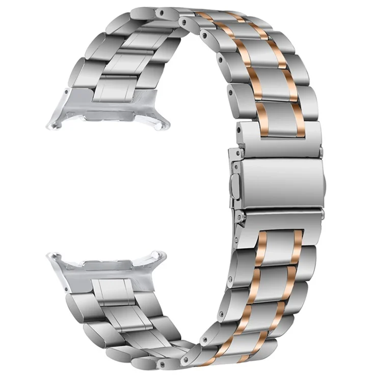 For Samsung Galaxy Watch Ultra 47mm Stainless Steel Watch Band 5-Bead Replacement Strap - Silver / Rose Gold