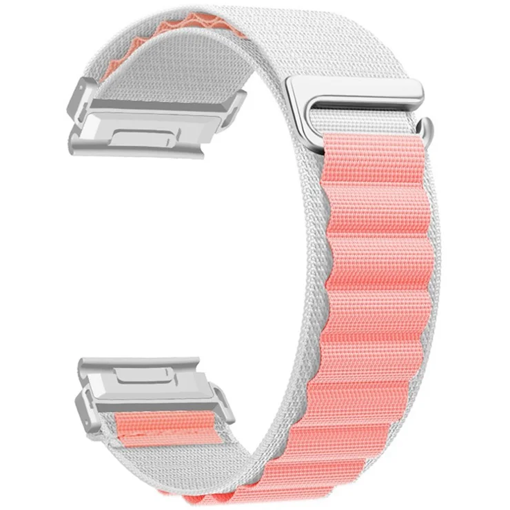 For Garmin Fenix 7 / 7 Pro / 5 Watch Band 22mm Quick Release C Buckle Nylon Watch Strap - White+Pink