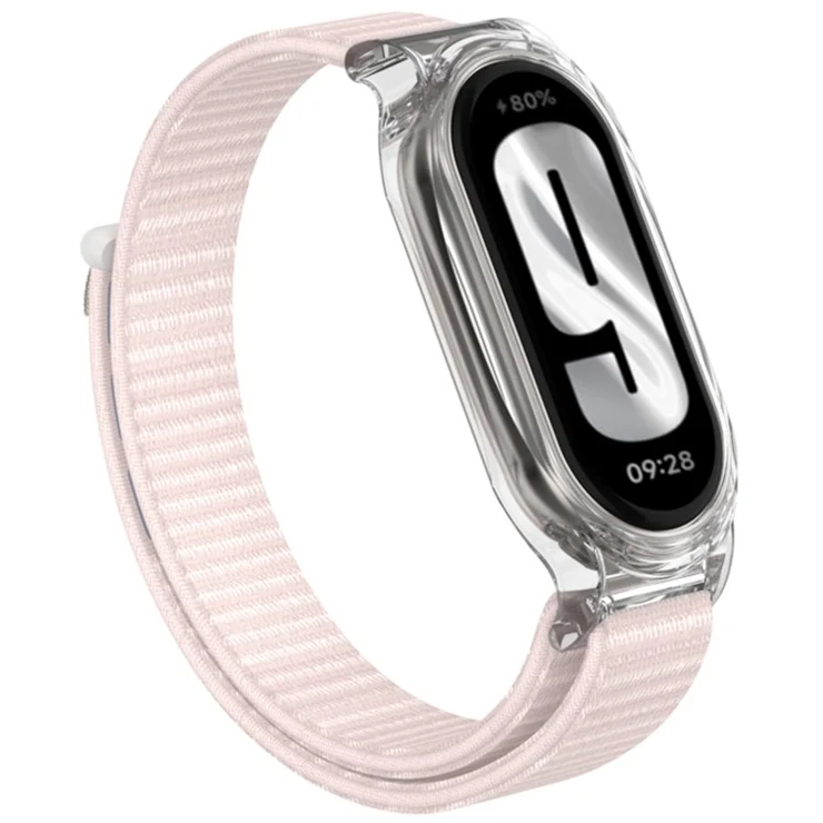 For Xiaomi Smart Band 9 / 8 Watch Band Nylon Loop Wrist Strap with PC Watch Case - Pearl Pink