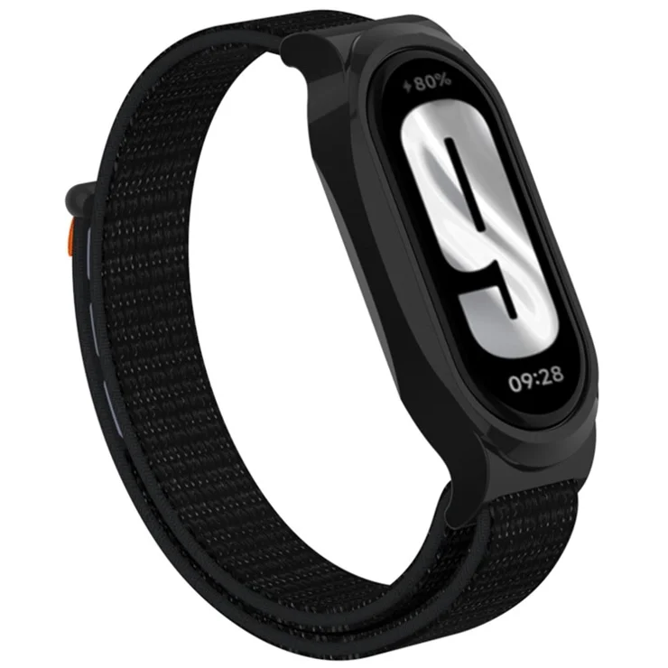 For Xiaomi Smart Band 9 / 8 Watch Band Nylon Loop Wrist Strap with PC Watch Case - Reflective Black