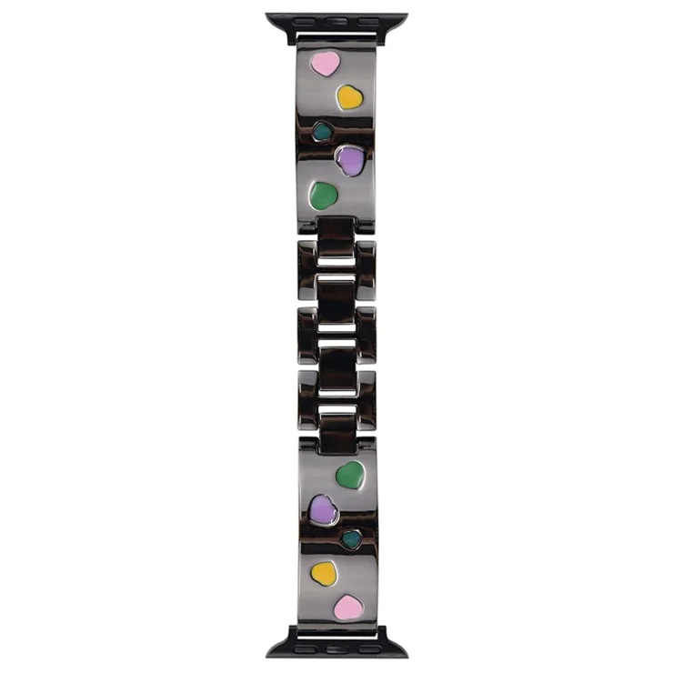 For Apple Watch 10 46mm / Ultra 2 / Ultra 49mm / 9 8 7 45mm / SE (2023) SE (2022) SE 6 5 4 44mm / 3 2 1 42mm Epoxy Heart Pattern Metal Strap - Black