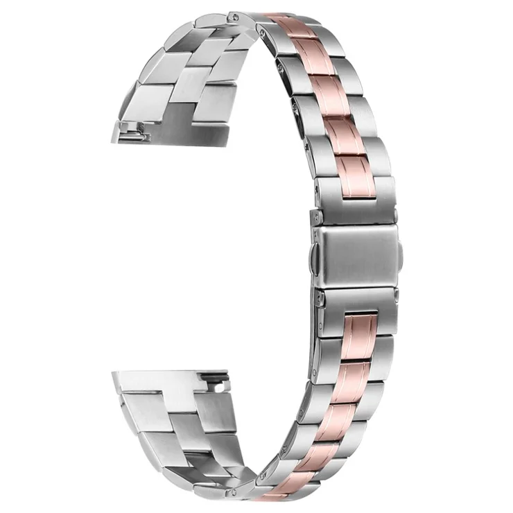 For Huami Amazfit 2 Stratos Watch Band Stainless Steel Three-Beads Replacement Strap - Silver+Pink Gold