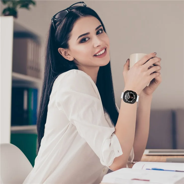 For Samsung Galaxy Watch Ultra 47mm Wrist Strap Genuine Cow Leather Smartwatch Band - White