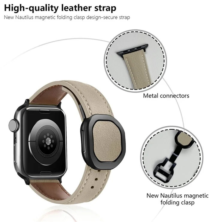 KALEBOL For Apple Watch 10 46mm / Ultra 2 / Ultra 49mm / 9 8 7 45mm / SE (2023) SE (2022) SE 6 5 4 44mm / 3 2 1 42mm Genuine Cow Leather Band - Apricot