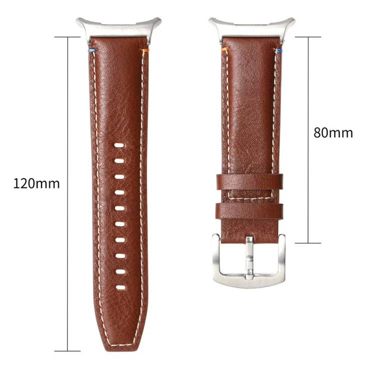 For Samsung Galaxy Watch Ultra 47mm Watch Strap Stitching Lines Genuine Cow Leather Wrist Band - Crazy Horse Texture+Black
