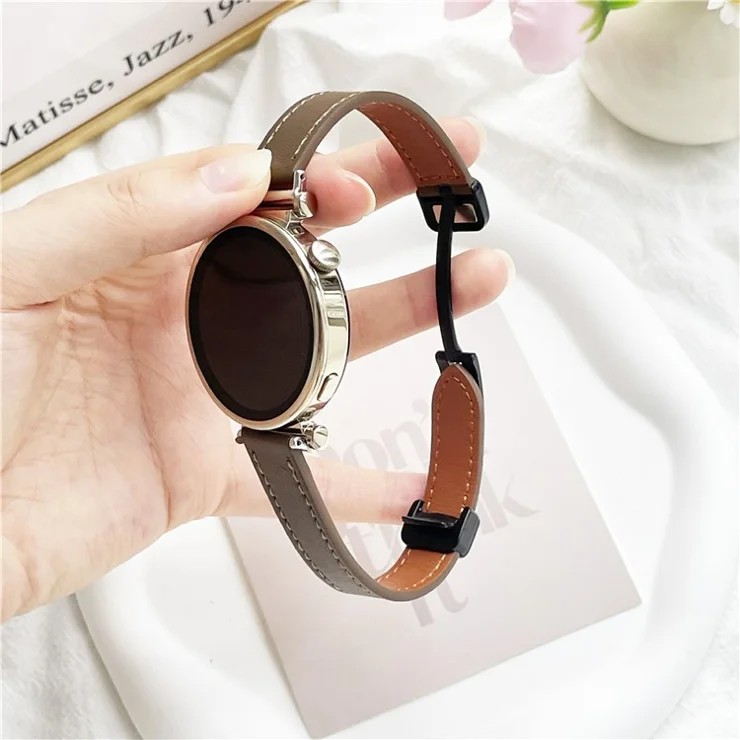 For Samsung Galaxy Watch7 / Watch FE / Watch6 / Watch 5 / Watch4 Universal 20mm Magnetic Buckle Slim Microfiber Leather Watch Strap - Caramel Brown