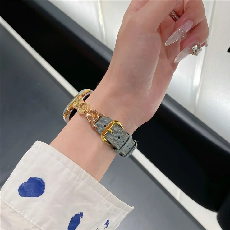 For Xiaomi Smart Band 9 / 9 NFC / 8 / 8 NFC Denim Watch Band Metal Button Replacement Strap - Gold / Retro Denim