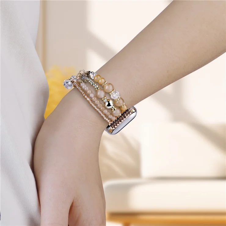 For Apple Watch 10 46mm / Ultra 2 / Ultra 49mm / 9 8 7 45mm / SE (2023) SE (2022) SE 6 5 4 44mm / 3 2 1 42mm Four Rows Bead Chain Strap - Apricot