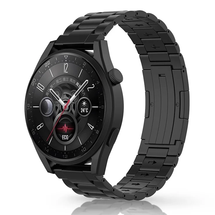 For Huawei Watch GT 4 46mm / GT 3 46mm / GT 2 46mm Titanium Alloy Watch Band 22mm 3-Bead Strap - Black