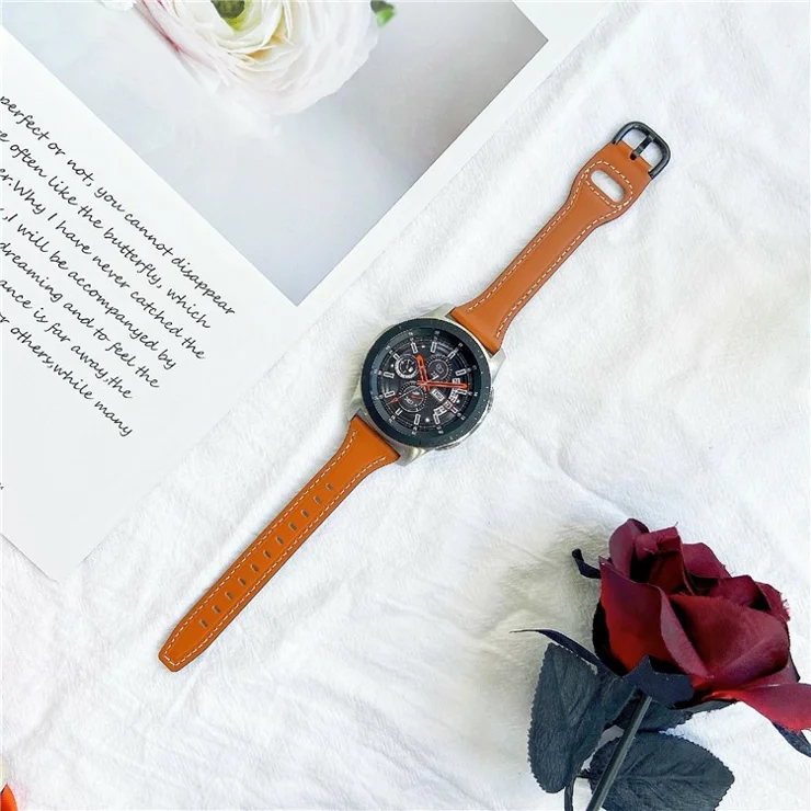 For Samsung Galaxy Watch7 44mm 40mm / Watch FE 40mm / Huawei Watch GT 3 42mm Genuine Cow Leather 20mm Watch Strap - Brown+Black Buckle