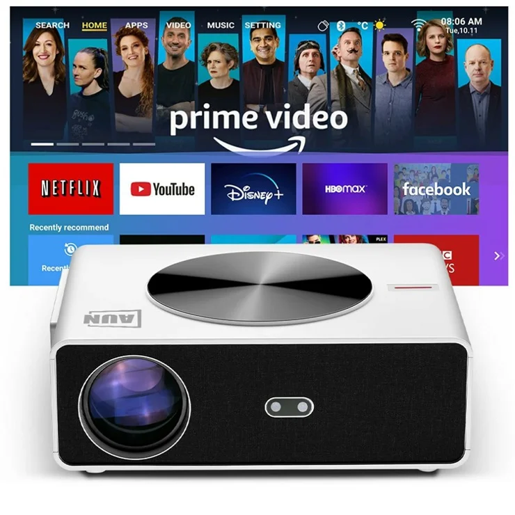 AUN AKEY7 MAX Pro 1080P 4K Projector Android 12 3+64GB Projector 3D LED Home Theater Support Zoom - EU Plug