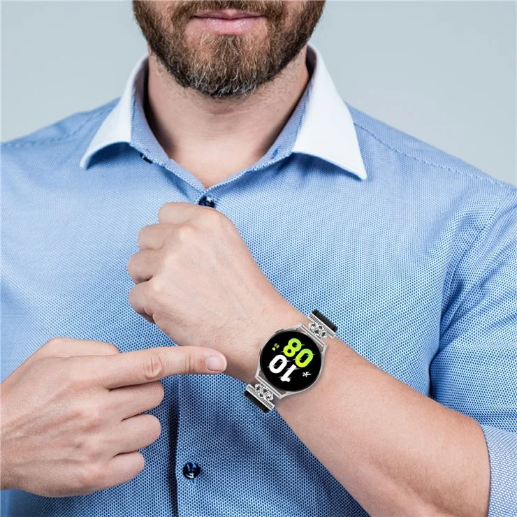 For Samsung Galaxy Watch 42mm Watch Band Genuine Cow Leather Flower Decor Adjustable Strap - Black