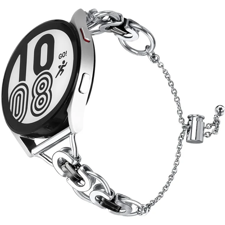 For Samsung Galaxy Watch7 44mm / 40mm Smart Watch Band Single Chain Style Metal Bracelet - Silver+Black