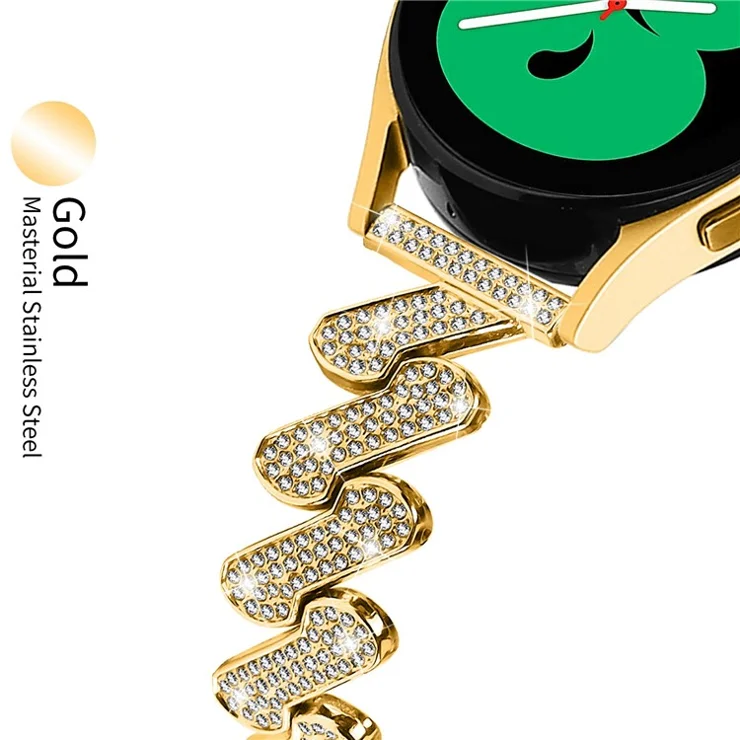 For Samsung Galaxy Watch7 44mm / 40mm Alloy Starp Bling Rhinestone Decor Watch Band - Gold