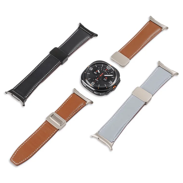 DUX DUCIS YA Series for Samsung Galaxy Watch Ultra 47mm Genuine Cow Leather Strap Magnetic Band - Brown
