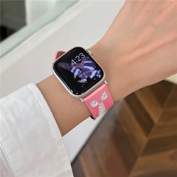 Mesh + Leather Strap for Apple Watch Series 10 46mm / Ultra 2 Ultra 49mm / Series 9 8 7 45mm / SE (2023) SE (2022) SE 6 5 4 44mm / 3 2 1 42mm - Pink