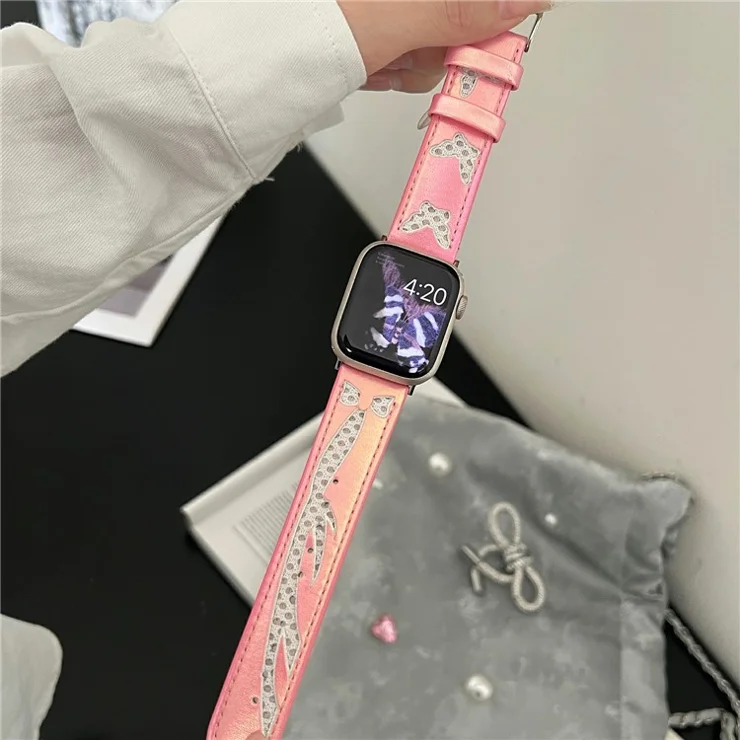 Mesh + Leather Strap for Apple Watch Series 10 46mm / Ultra 2 Ultra 49mm / Series 9 8 7 45mm / SE (2023) SE (2022) SE 6 5 4 44mm / 3 2 1 42mm - Pink