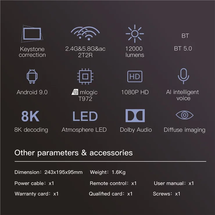 ProjectX1 Portable Projector WiFi Bluetooth-compatible Home Theater 8K HD Video Projector - EU Plug