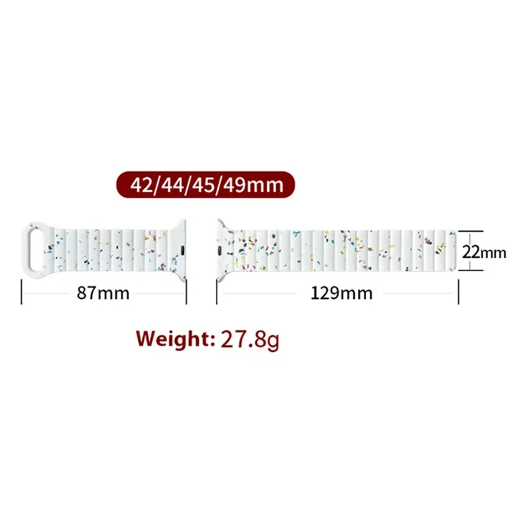 Magnetic Silicone Strap for Apple Watch Series 10 46mm / Ultra 2 / Ultra 49mm / 9 8 7 45mm / SE (2023) SE (2022) SE 6 5 4 44mm / 3 2 1 42mm - Antique White+Blue