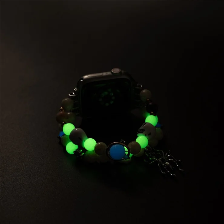 Luminous Strap for Apple Watch Series 10 9 8 7 SE 6 5 4 3 2 1 42mm 41mm 40mm 38mm with Spider Pendant - Green Light+Silver