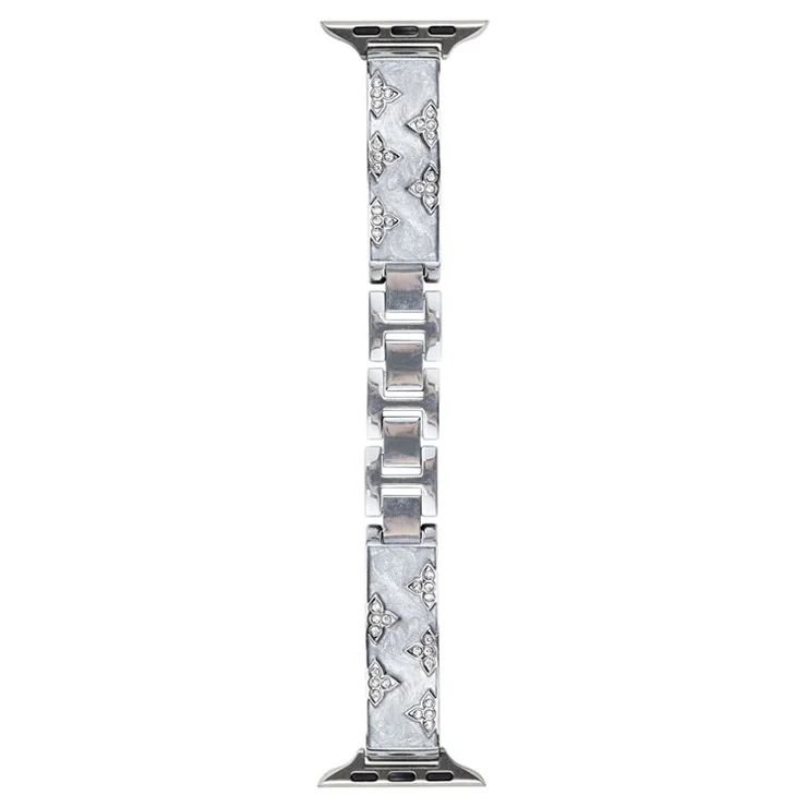 Rhinestone Leaves Metal Strap for Apple Watch 10 46mm / Ultra 2 / Ultra 49mm / 9 8 7 45mm / SE (2023) SE (2022) SE 6 5 4 44mm / 3 2 1 42mm - Silver