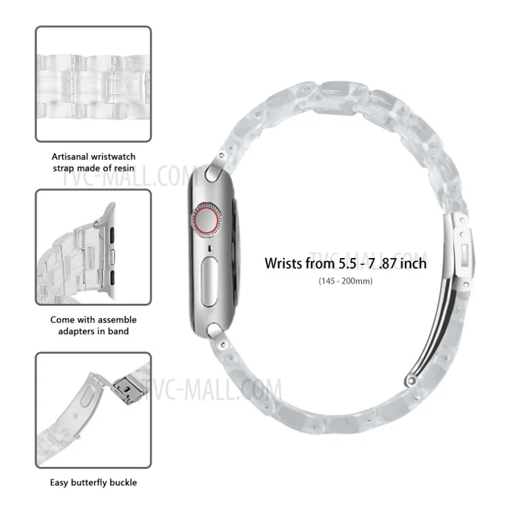 Light Weight Colorful Resin Watch Band Replacement for Watch Ultra 49mm / Series 8 / 7 45mm / Series 6 / 5 / 4 / SE / SE (2022) 44m / Series 3 / 2 / 1 42mm - Transparent