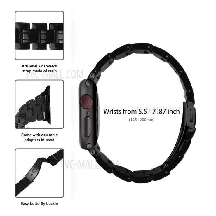 Resin Watch Band Replacement for Apple Watch Series 10 42mm / 9 8 7 41mm / 6 5 4 SE SE (2022) SE (2023) 40mm / 3 2 1 38mm - - Black