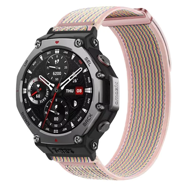 For Huami Amazfit T-Rex 3 Watch Strap Nylon Loop Adjustable Wrist Band with Connector - Pink