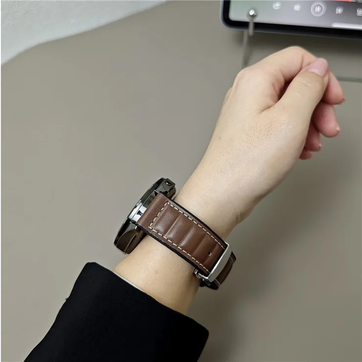 For Samsung Galaxy Watch7 44mm 40mm / Watch FE 40mm Universal 20mm Genuine Cowhide Leather Watch Strap - Dark Coffee