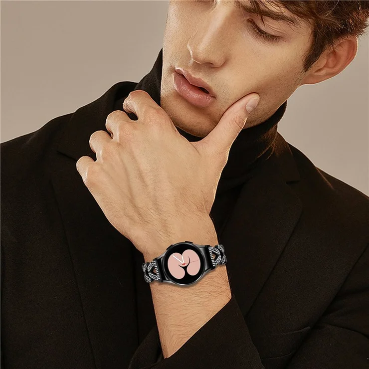 Zinc Alloy Watch Band Rhinestone Decor with Connector for Samsung Galaxy Watch7 44mm / 40mm Twisted Watch Strap - Black