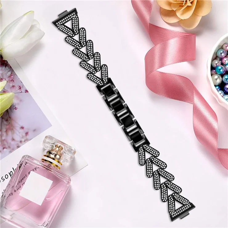 Zinc Alloy Twisted Watch Band Rhinestone Decor for Huawei Watch Fit 3 Watch Strap - Black