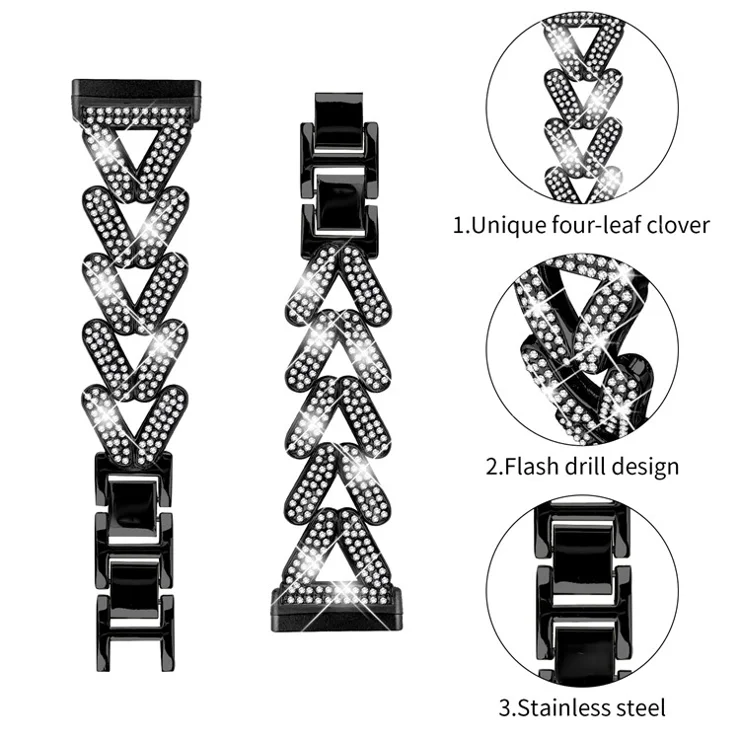 Zinc Alloy Twisted Watch Band Rhinestone Decor for Fitbit Versa 4 / Fitbit Sense 2 Watch Strap - Black