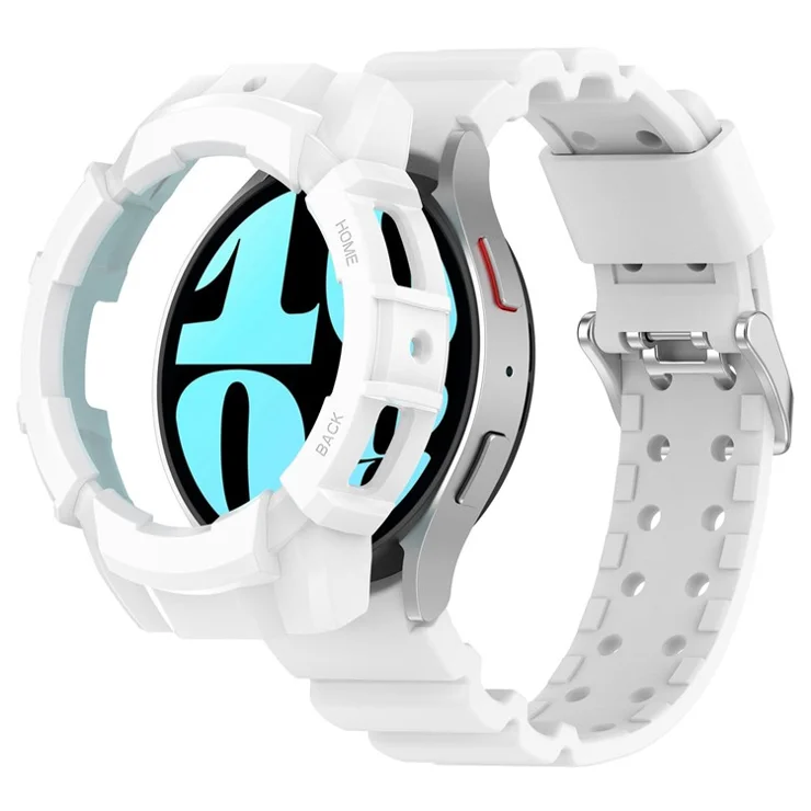 For Samsung Galaxy Watch7 40mm Watch Band Silicone Strap Replacement with Watch Case - White