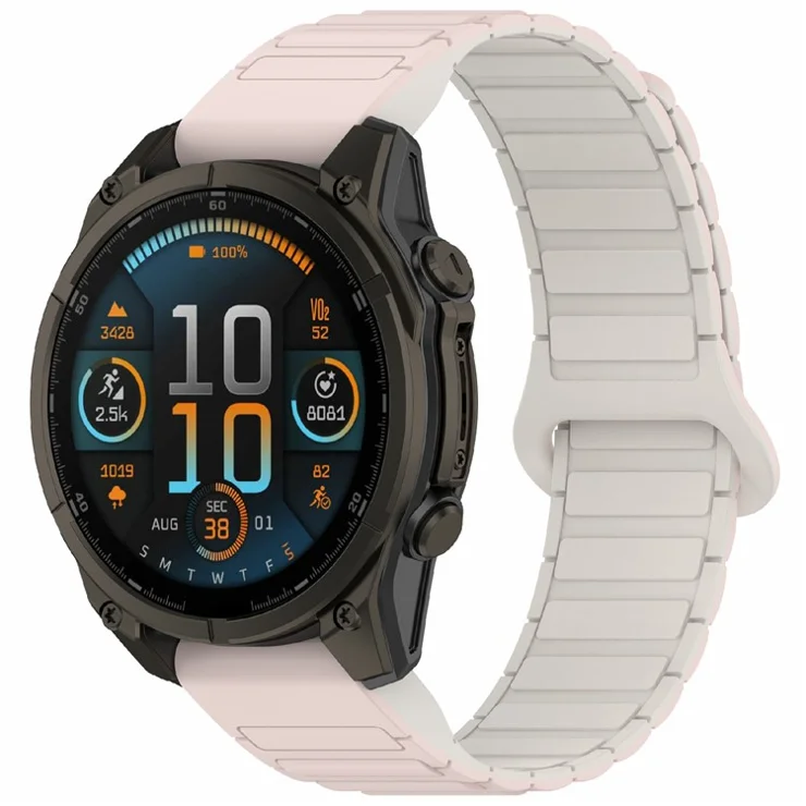26mm Silicone Band for Garmin Enduro 3 / Fenix 8 51mm / Instinct 2X / Fenix 7X Quick Release Magnetic Watch Strap - Pink+Starlight