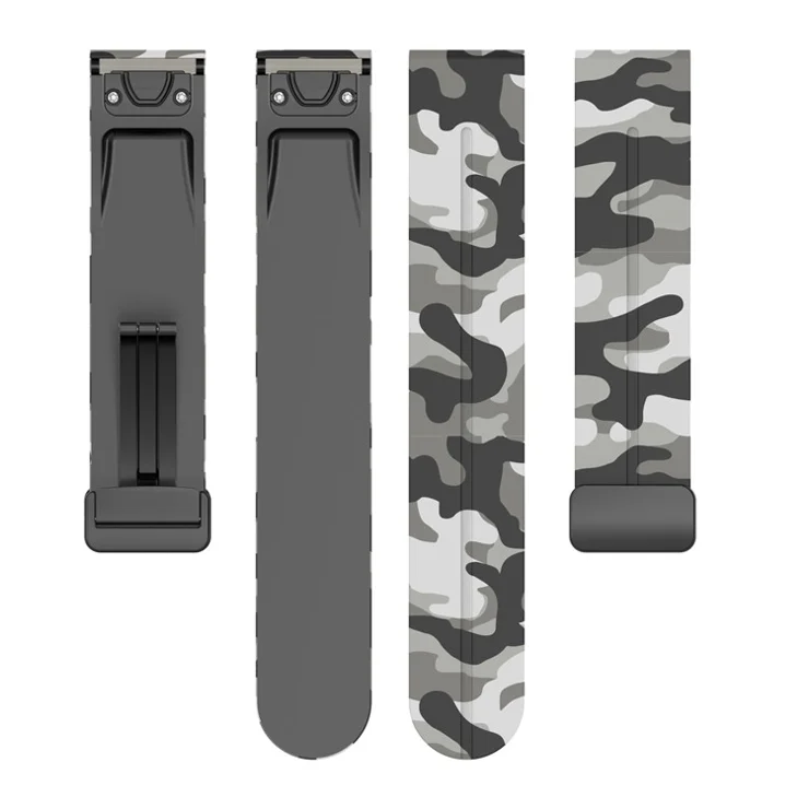 26mm Watch Strap For Garmin Fenix 8 51mm / Fenix 7X / 6X Camouflage Silicone Watchband with Magnetic Black Buckle - Camo White