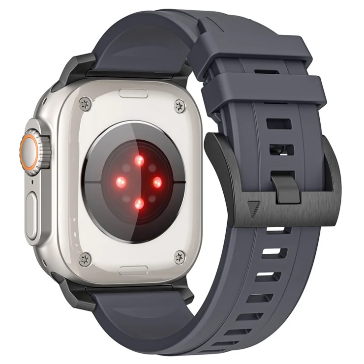 Silicone Strap for Apple Watch Series 10 46mm / Ultra 2 Ultra 49mm / Series 9 8 7 45mm / SE (2023) SE (2022) SE 6 5 4 44mm / 3 2 1 42mm - Charcoal Black+Black Connector