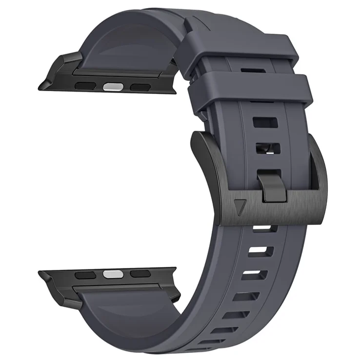 Silicone Strap for Apple Watch Series 10 46mm / Ultra 2 Ultra 49mm / Series 9 8 7 45mm / SE (2023) SE (2022) SE 6 5 4 44mm / 3 2 1 42mm - Charcoal Black+Black Connector